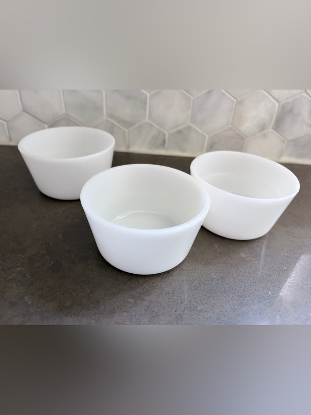White Milk Glass Ramekins - Set of 3 glassbake vintage